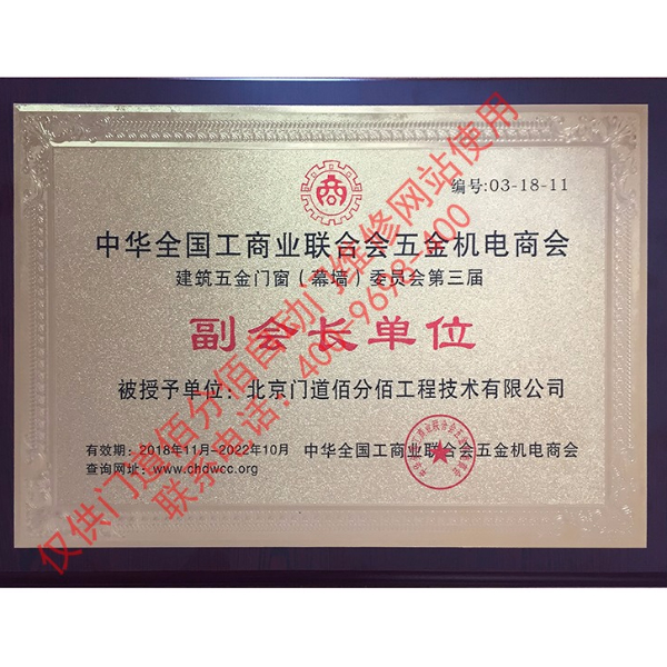 2018全國工商聯建筑五金門窗委員會副會長單位